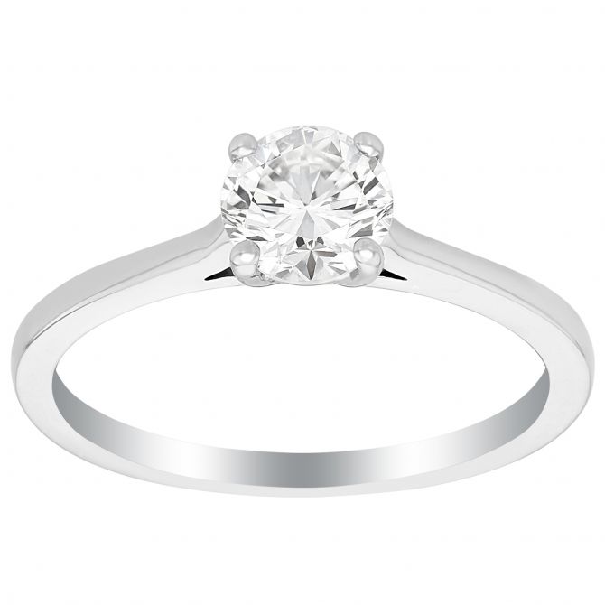 Round Diamond Solitaire Engagement Ring in White Gold, .73 ct