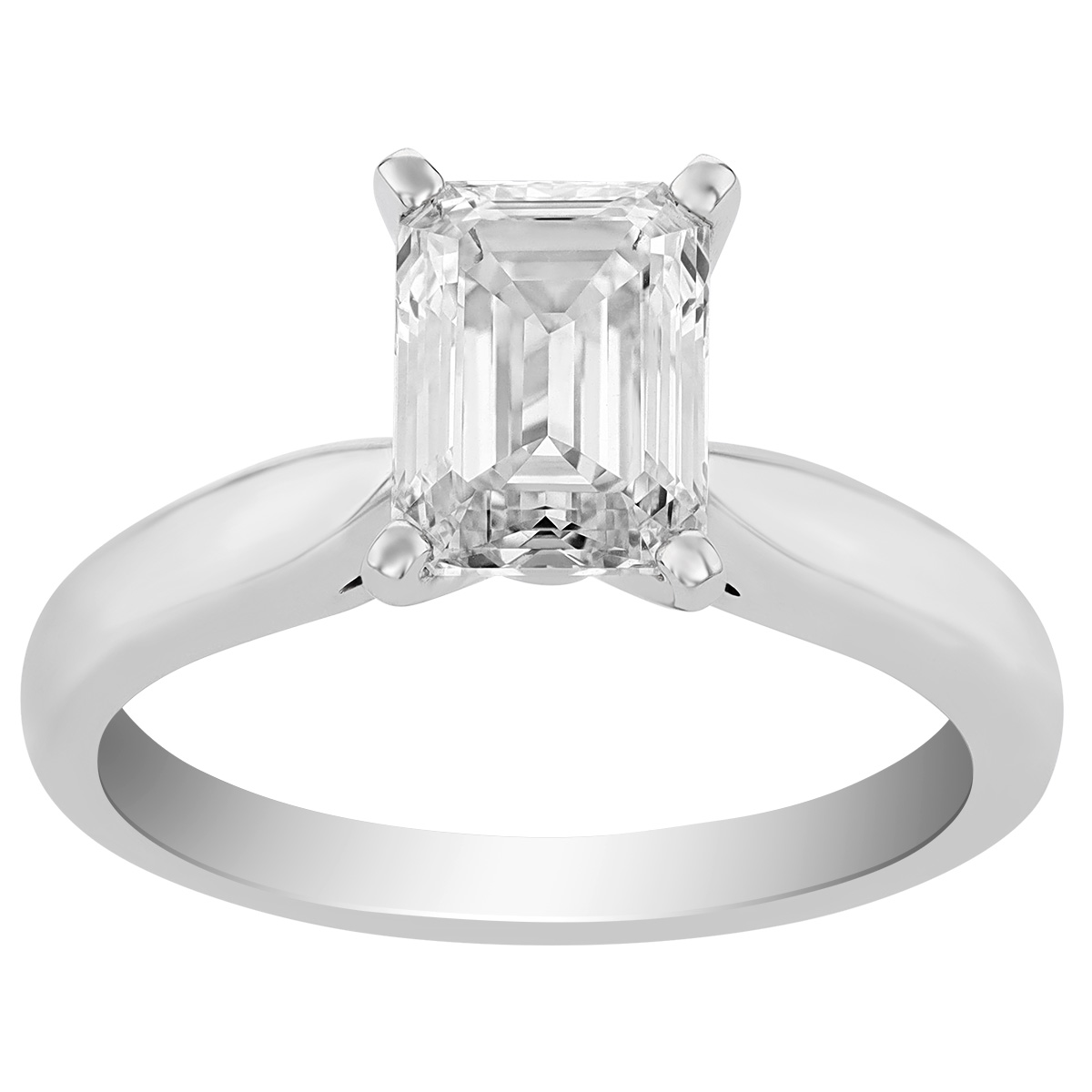 2.10Ct Emerald Cut Diamond In 14K White Gold Solitaire Engagement Ring 