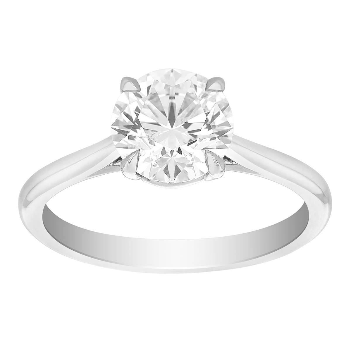 Round Diamond Solitaire Cathedral Engagement Ring in White Gold, 1.53 ct