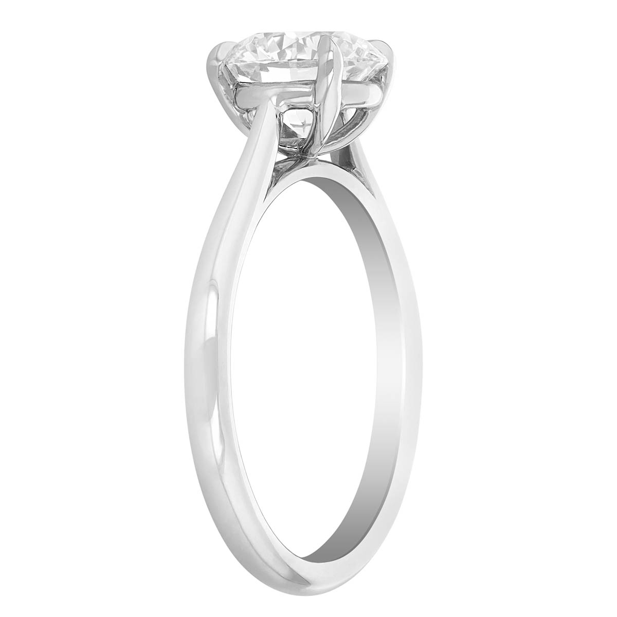 Round Diamond Solitaire Cathedral Engagement Ring in White Gold, 1.53 ct