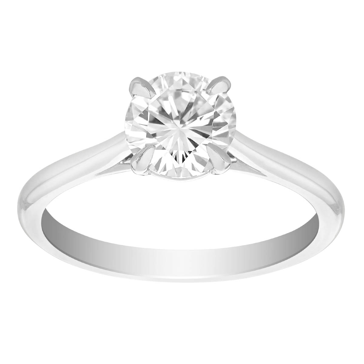 Round Diamond Solitaire Cathedral Engagement Ring in White Gold, .96 ct