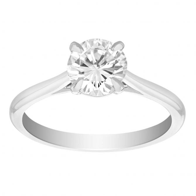 Round Diamond Solitaire Cathedral Engagement Ring in White Gold, .96 ct