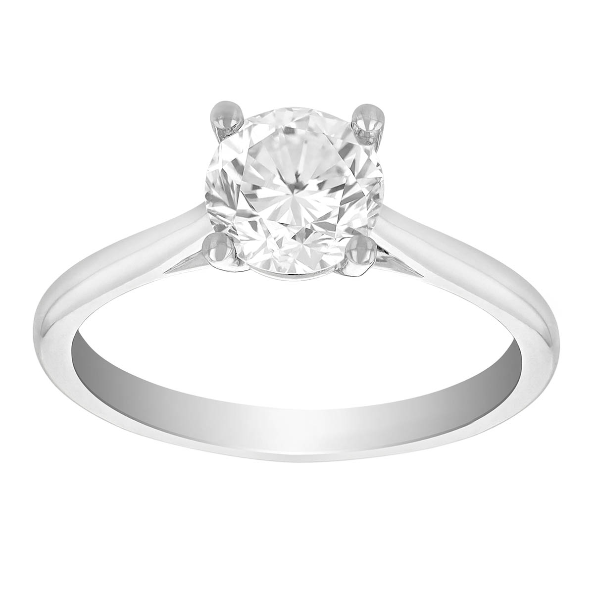 Round Diamond Solitaire Cathedral Engagement Ring in White Gold, .96 ct