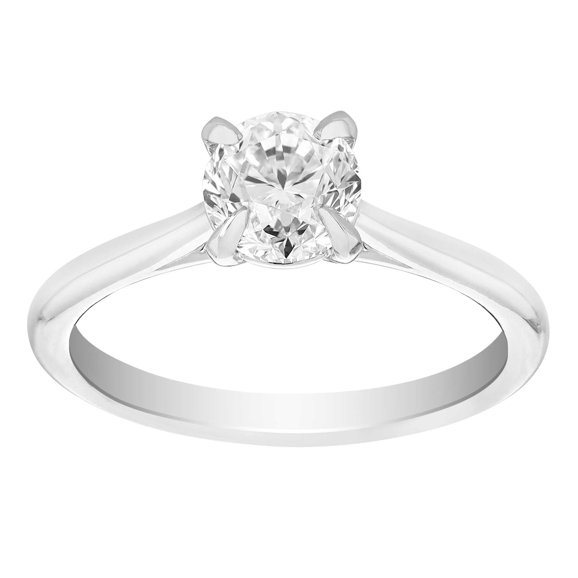 Round Diamond Solitaire Cathedral Engagement Ring in White Gold, .96 ct