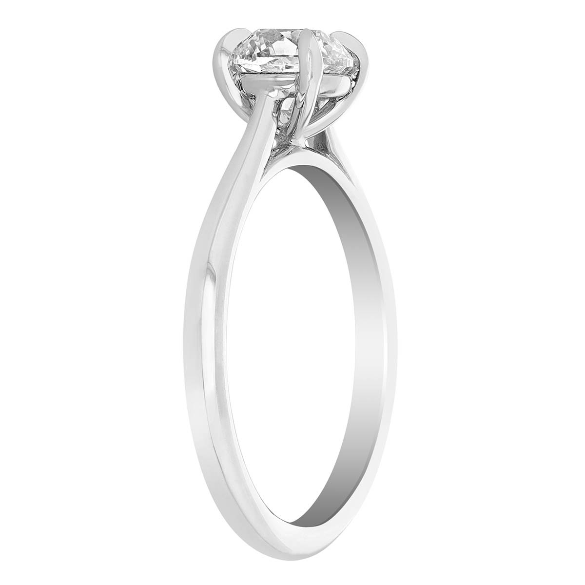 Round Diamond Solitaire Cathedral Engagement Ring in White Gold, .96 ct