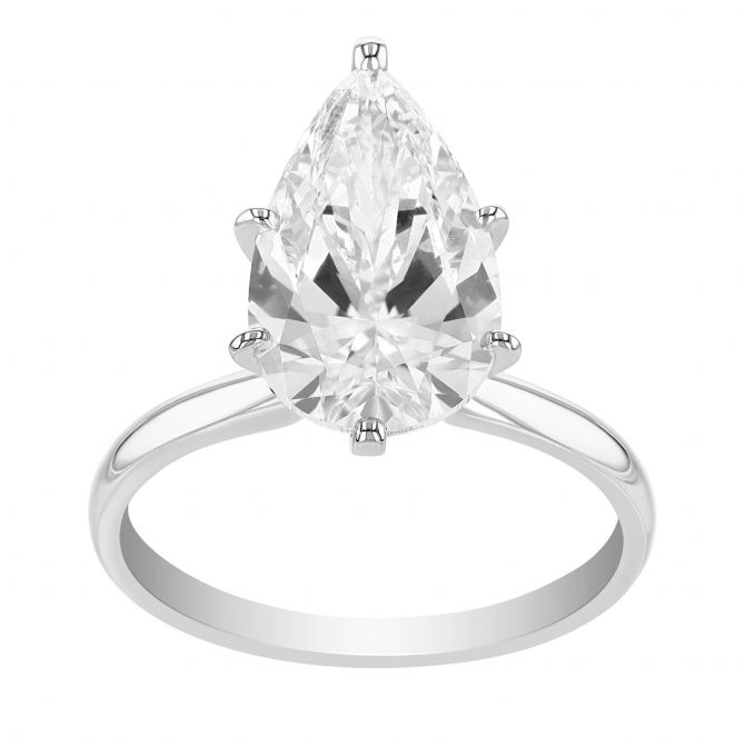 Pear Shaped Lab-Grown Diamond Solitaire Engagement Ring in White Gold, 4.00 ct