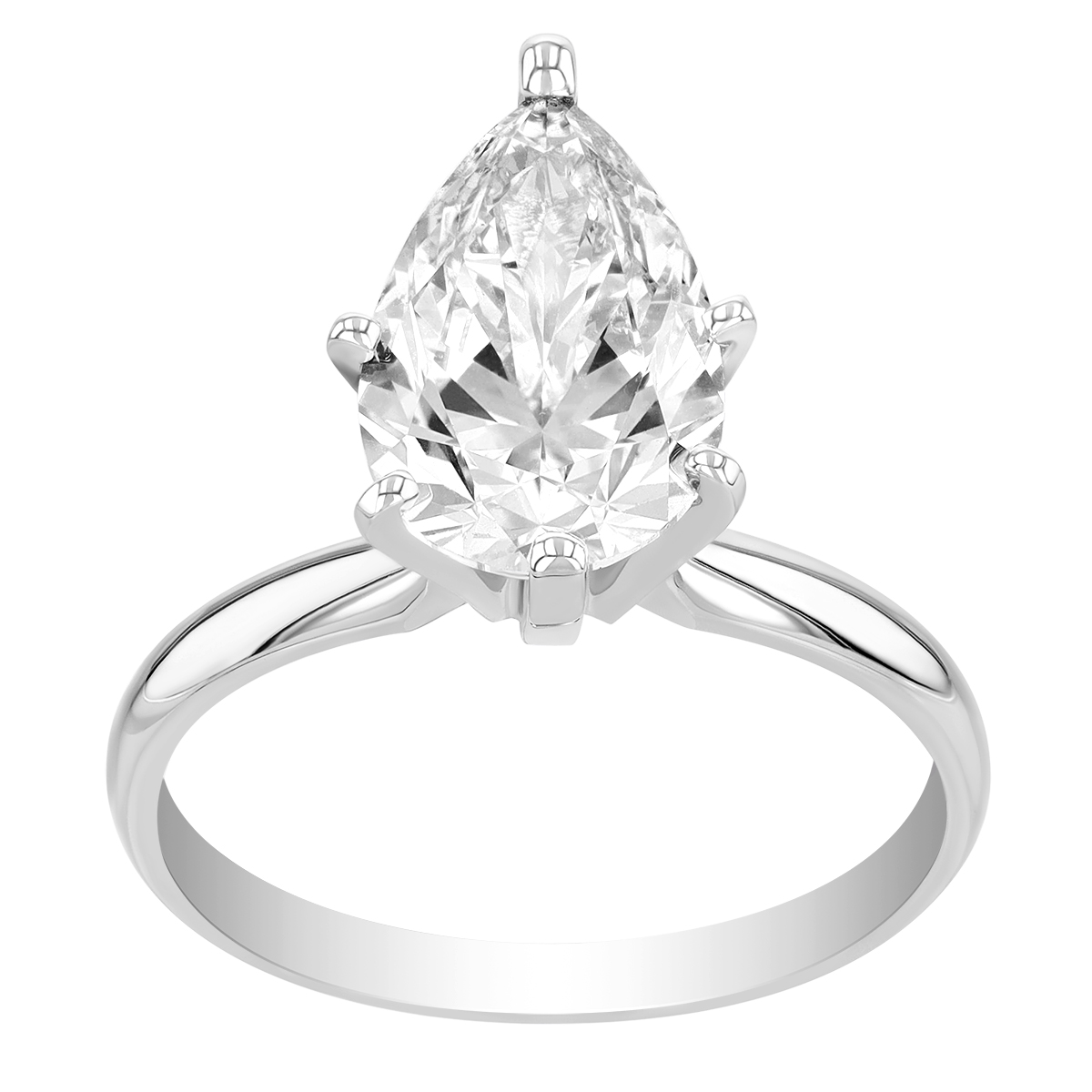 Pear Shaped Lab-Grown Diamond Solitaire Engagement Ring in White Gold, 3.00 ct