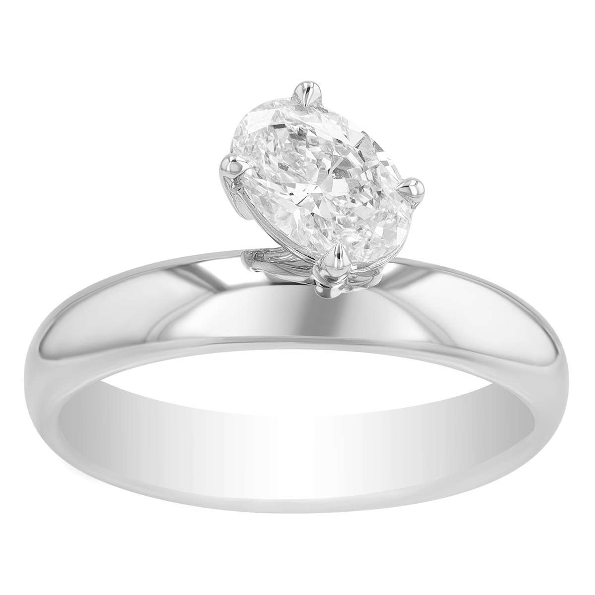 Oval Diamond Offset Engagement Ring in White Gold