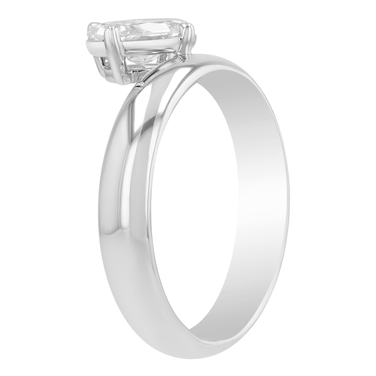 Oval Diamond Offset Engagement Ring in White Gold