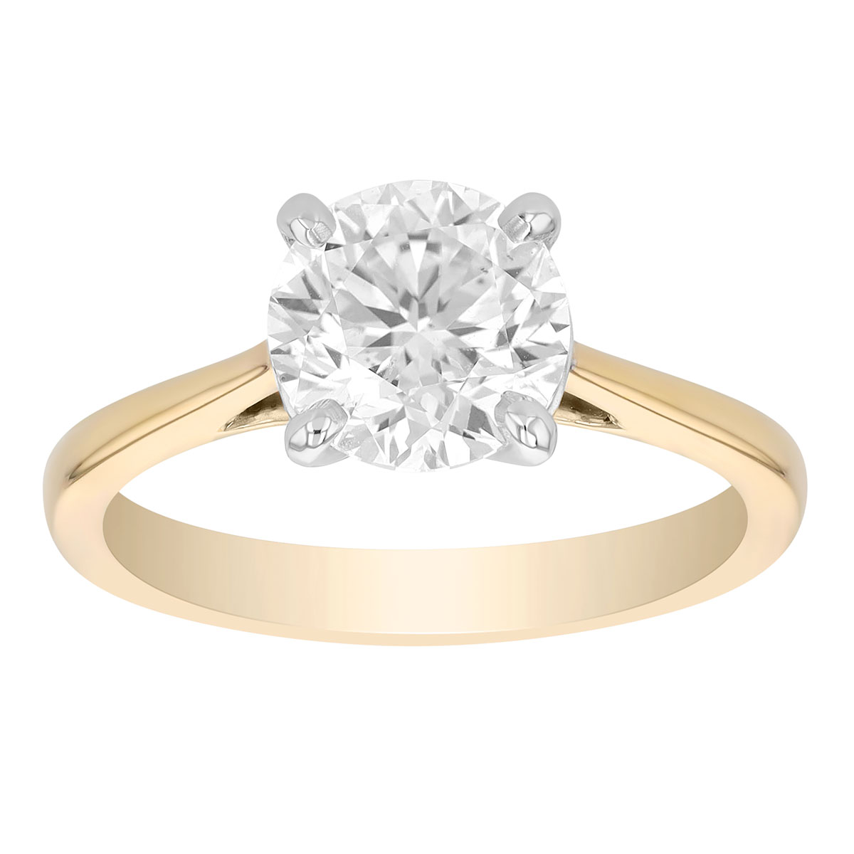 Round Diamond Solitaire Engagement Ring in 14K Yellow Gold, 1.89 ct