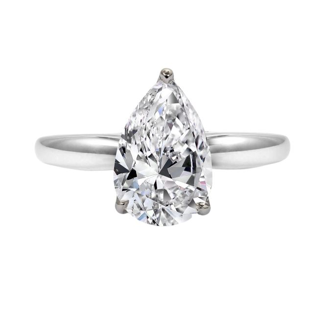 Clarity Diamond Signature Lab-Grown Pear Diamond Solitaire Engagement Ring in White Gold, 2.21 ct