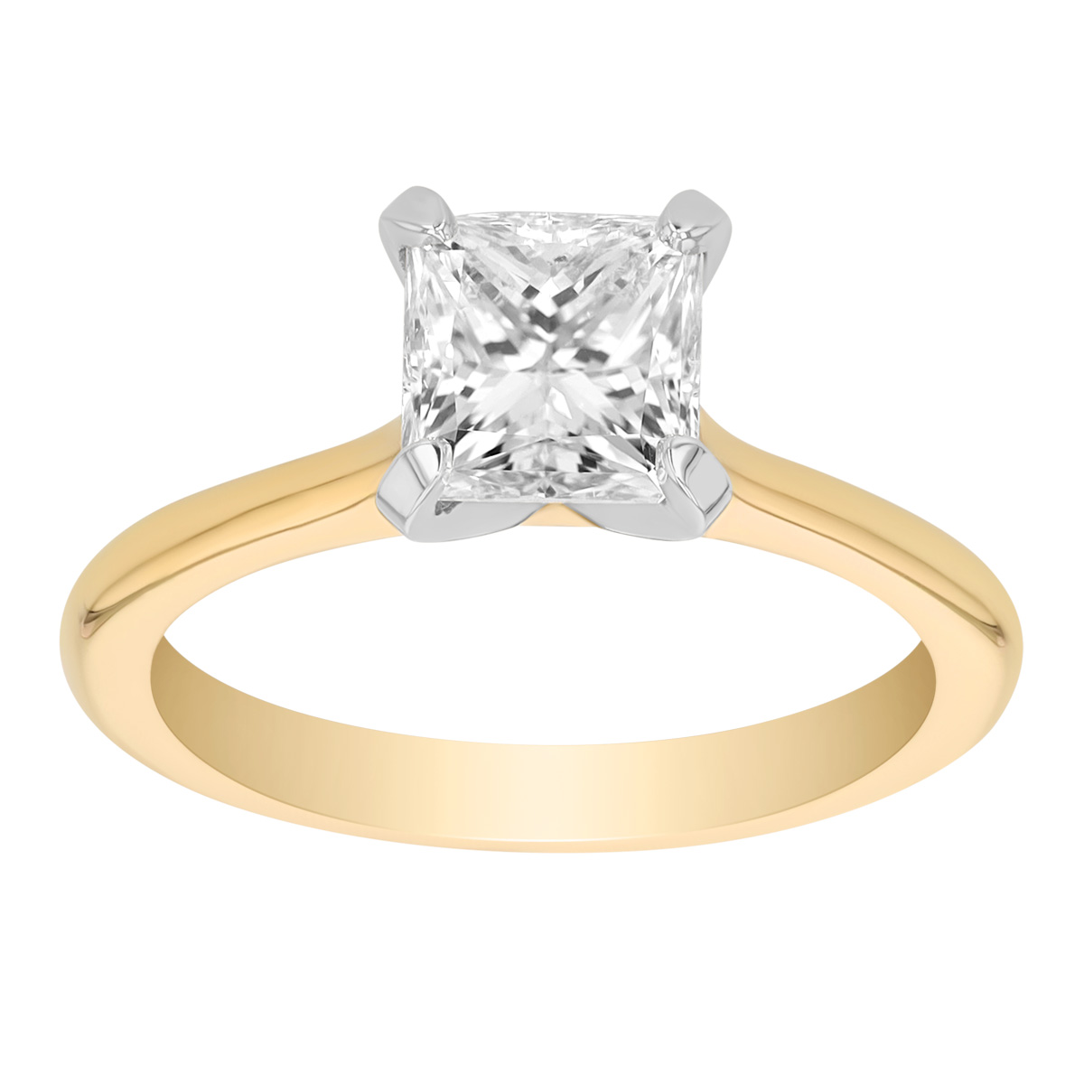 Princess Cut Diamond Solitaire Engagement Ring in Two tone, 1.57 ct
