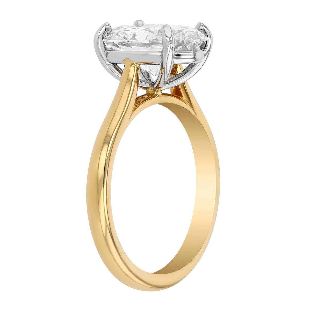Lab Grown Oval Diamond Solitaire Engagement Ring in 18K Yellow Gold, 2.15 ct