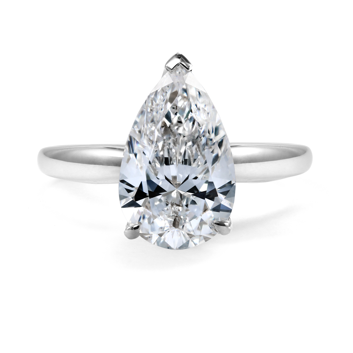 Clarity Diamond Signature Lab-Grown Pear Diamond Solitaire Engagement Ring in White Gold, 3.14 ct