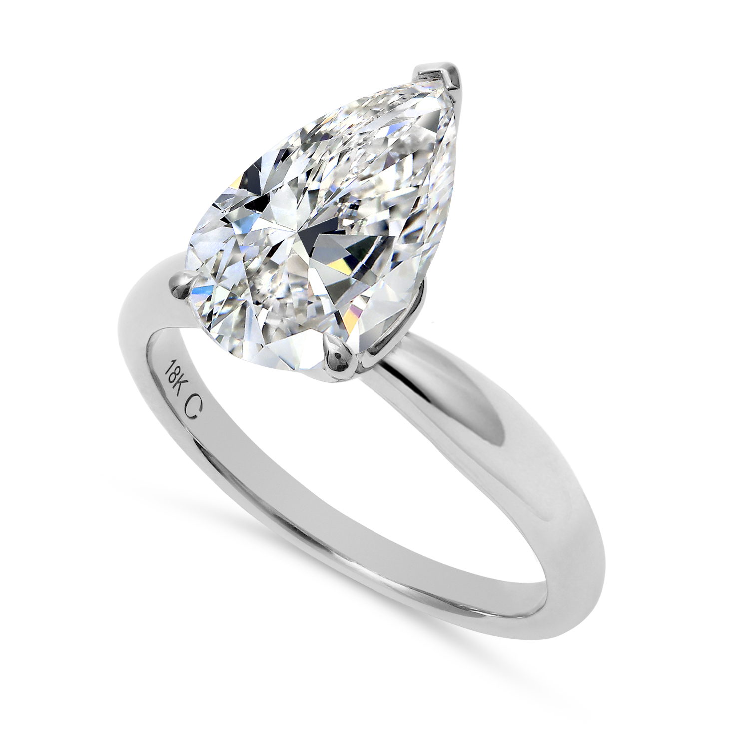 Clarity Diamond Signature Lab-Grown Pear Diamond Solitaire Engagement Ring in White Gold, 3.14 ct