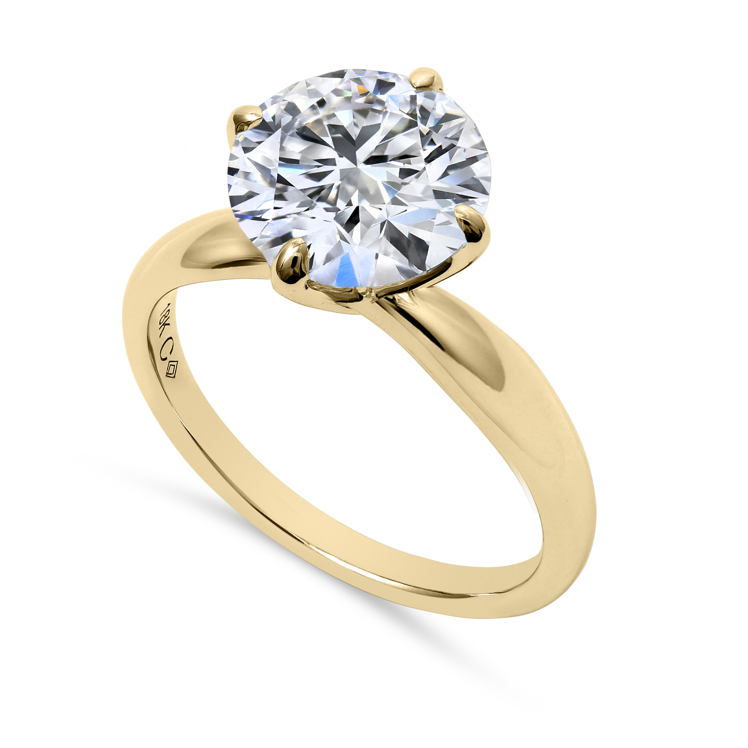Clarity Diamond Signature Lab-Grown Round Diamond Solitaire Engagement Ring in Yellow Gold, 3.13 ct