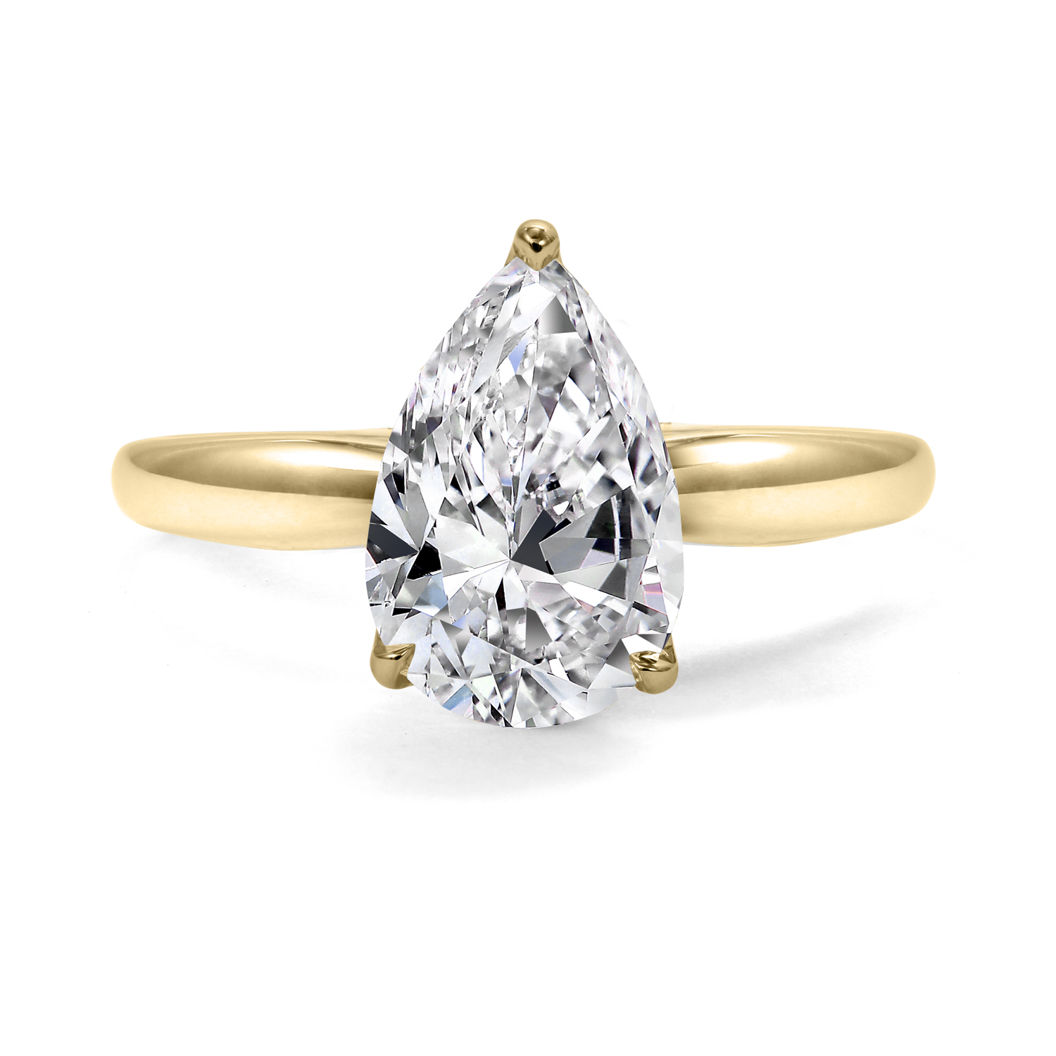 Clarity Diamond Lab-Grown Signature Pear Diamond Solitaire Engagement Ring in Yellow Gold, 2.26 ct