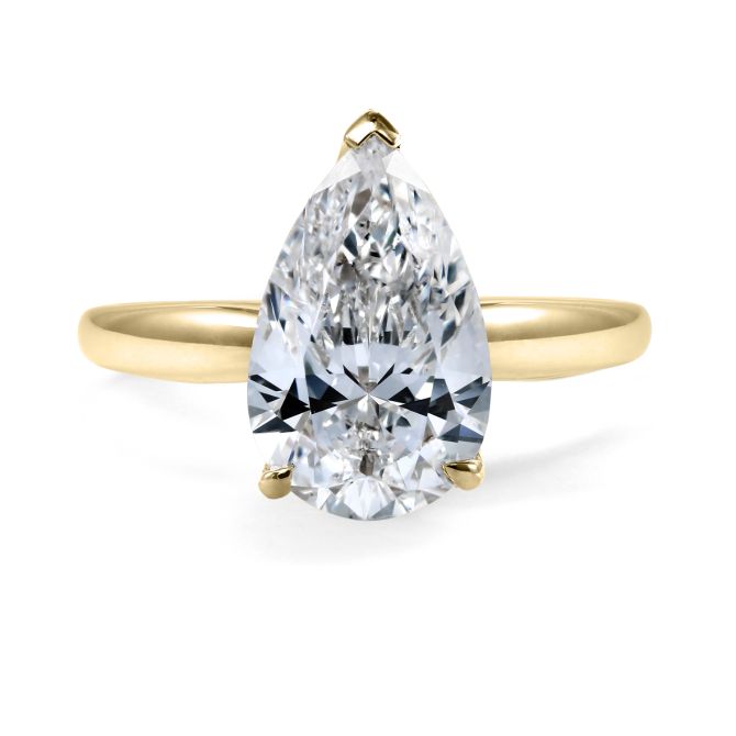 Clarity Diamond Lab-Grown Signature Pear Diamond Solitaire Engagement Ring in Yellow Gold, 3.13 ct