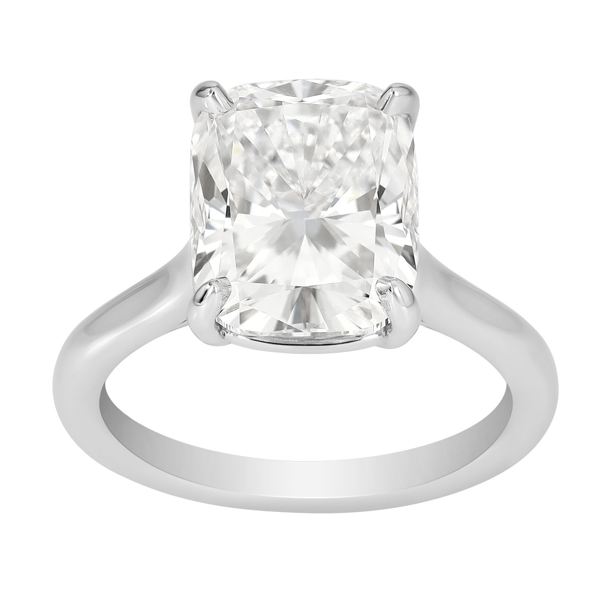 Lab-Grown Cushion Cut Diamond Solitaire Engagement Ring in Platinum, 4.08 ct