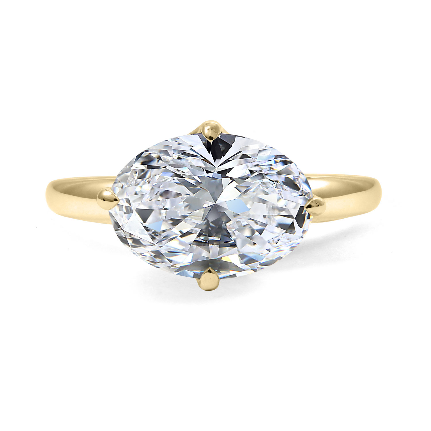 Clarity Diamond Signature Lab-Grown East-West Oval Diamond Engagement Ring in Yellow Gold, 3.16 ct