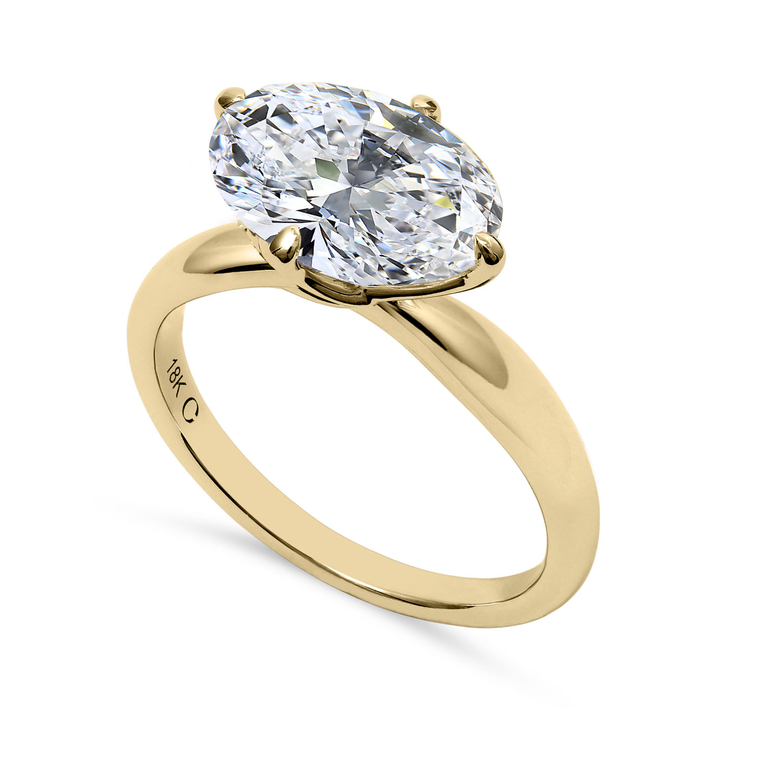 Clarity Diamond Signature Lab-Grown East-West Oval Diamond Engagement Ring in Yellow Gold, 3.16 ct
