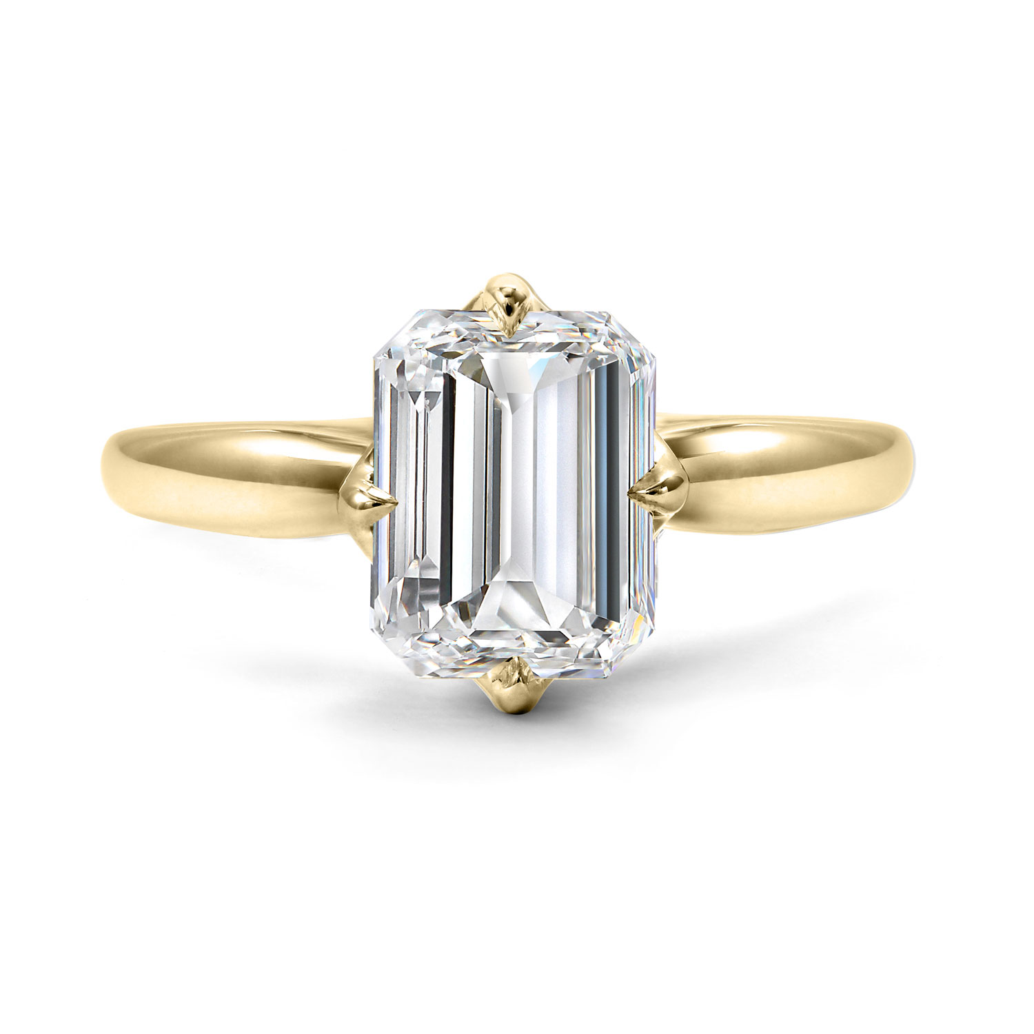Clarity Diamond Signature Lab-Grown Emerald Cut Diamond Engagement Ring in Yellow Gold, 2.34 ct