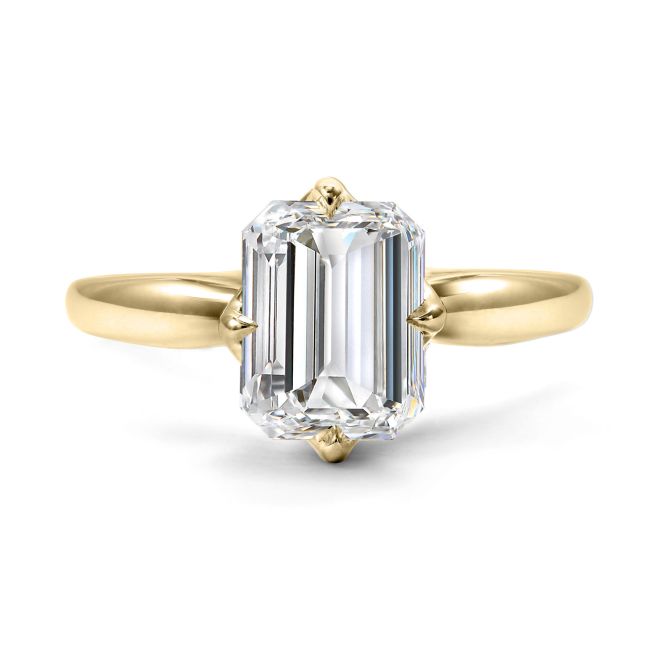 Clarity Diamond Signature Lab-Grown Emerald Cut Diamond Engagement Ring in Yellow Gold, 2.34 ct