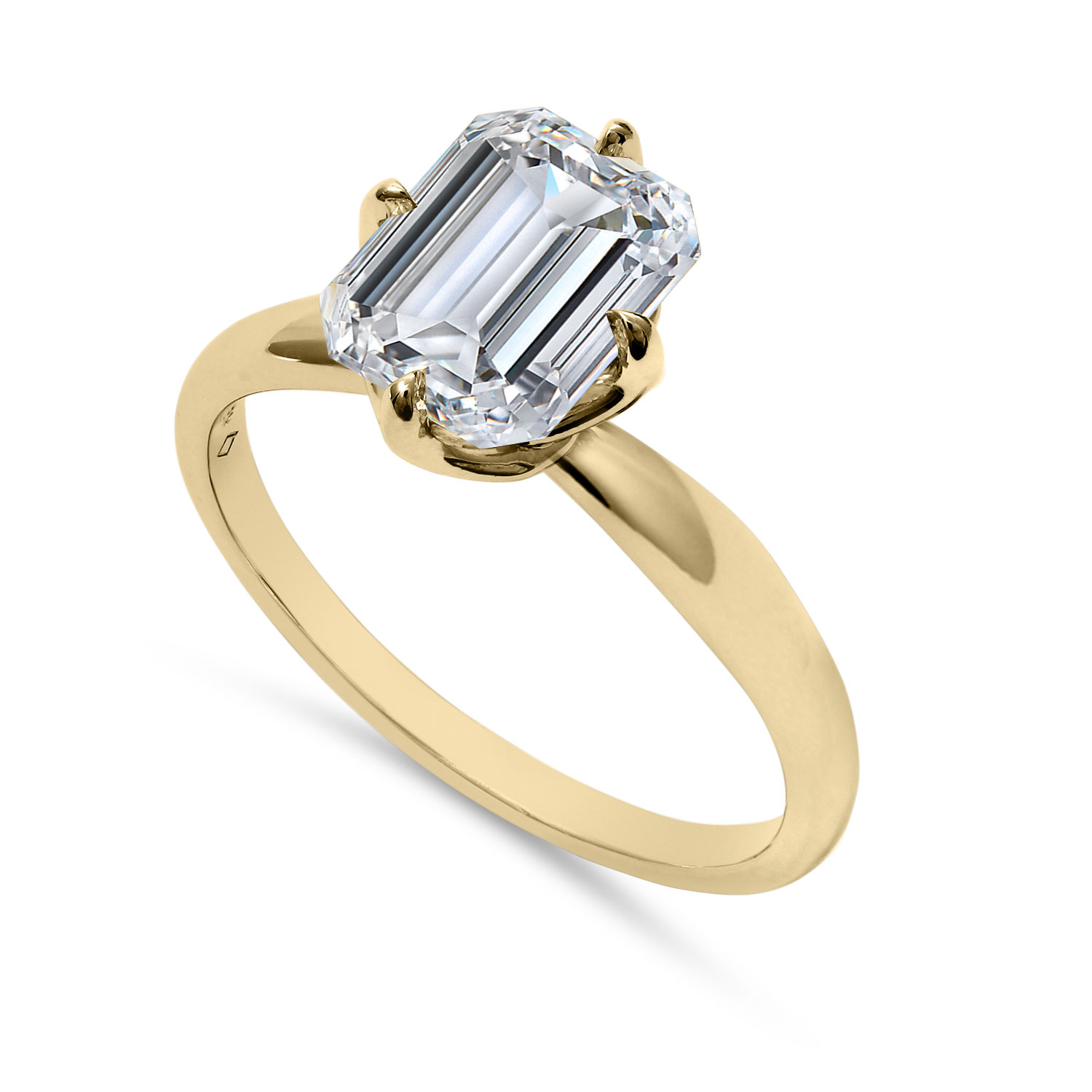 Clarity Diamond Signature Lab-Grown Emerald Cut Diamond Engagement Ring in Yellow Gold, 2.34 ct