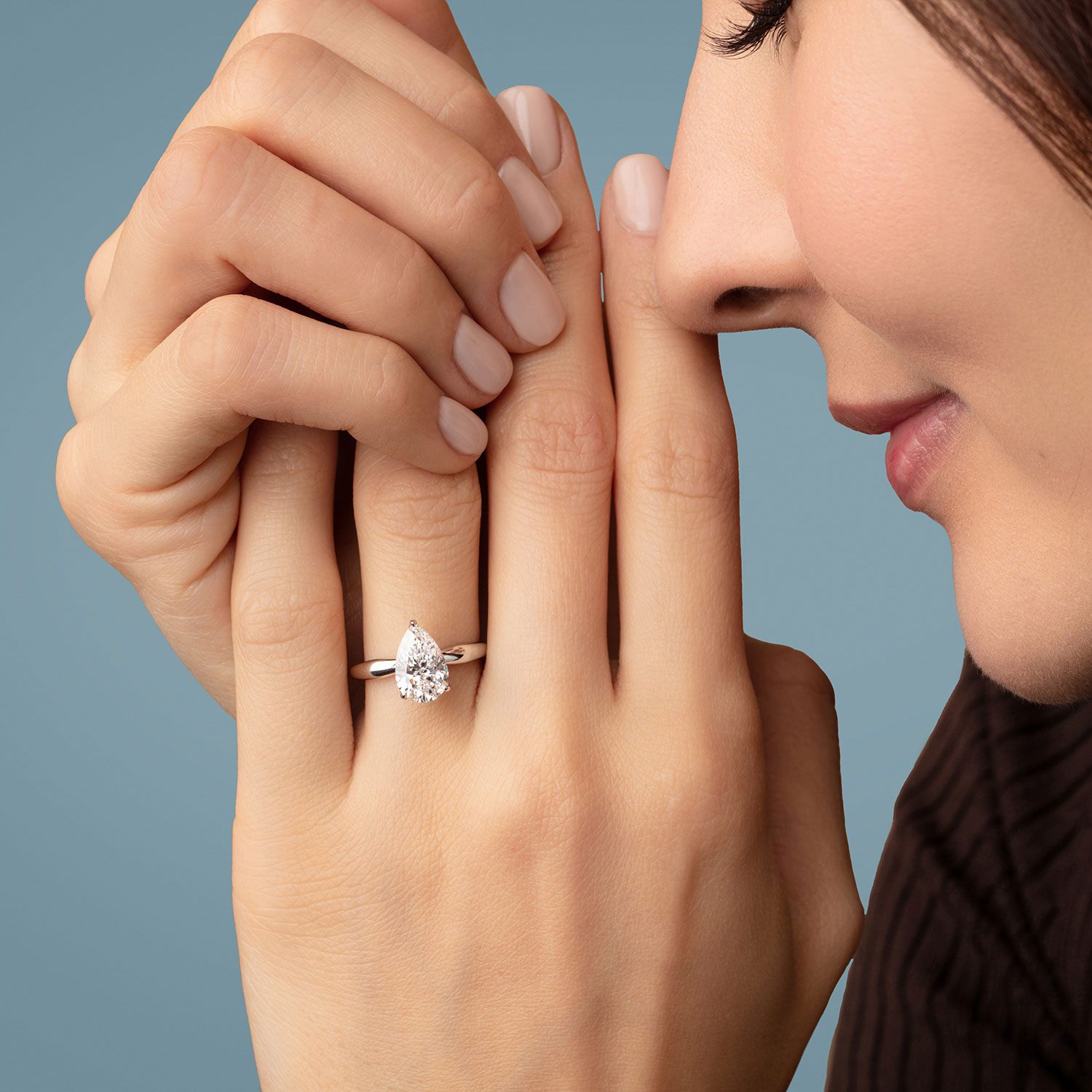 Clarity Diamond Signature Lab-Grown Pear Diamond Solitaire Engagement Ring in White Gold, 2.25 ct