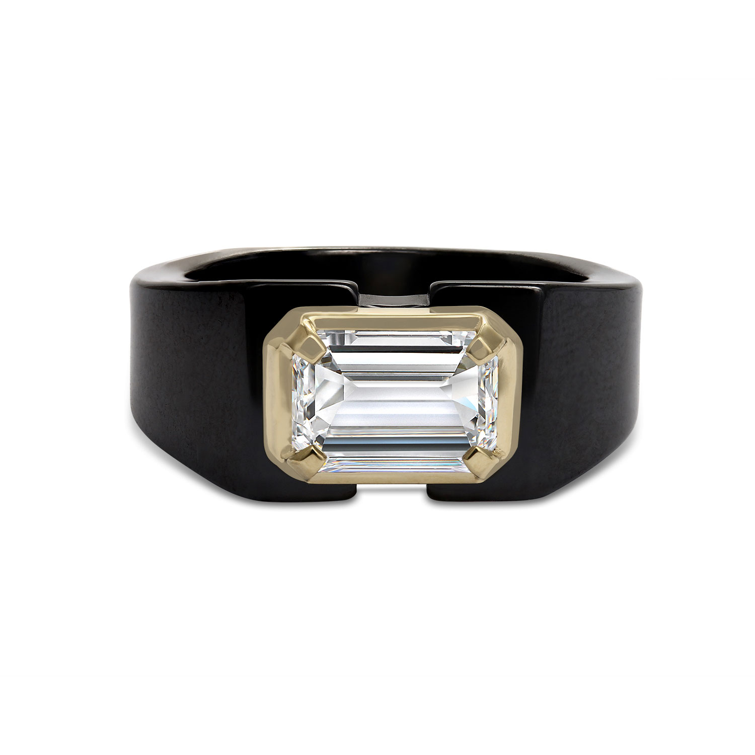 Clarity Diamond Lab-Grown Emerald Cut Diamond Ring in Black Ceramic & Yellow Gold, 2.09 ct, Size 9