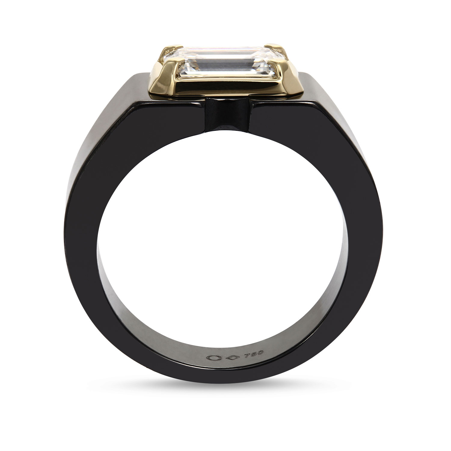 Clarity Diamond Lab-Grown Emerald Cut Diamond Ring in Black Ceramic & Yellow Gold, 2.09 ct, Size 9