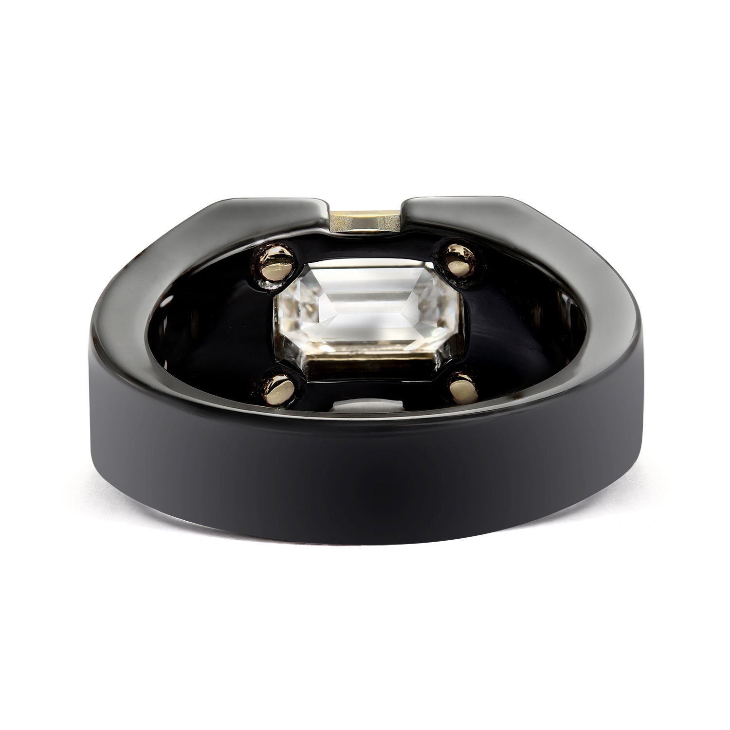 Clarity Diamond Lab-Grown Emerald Cut Diamond Ring in Black Ceramic & Yellow Gold, 2.09 ct, Size 9