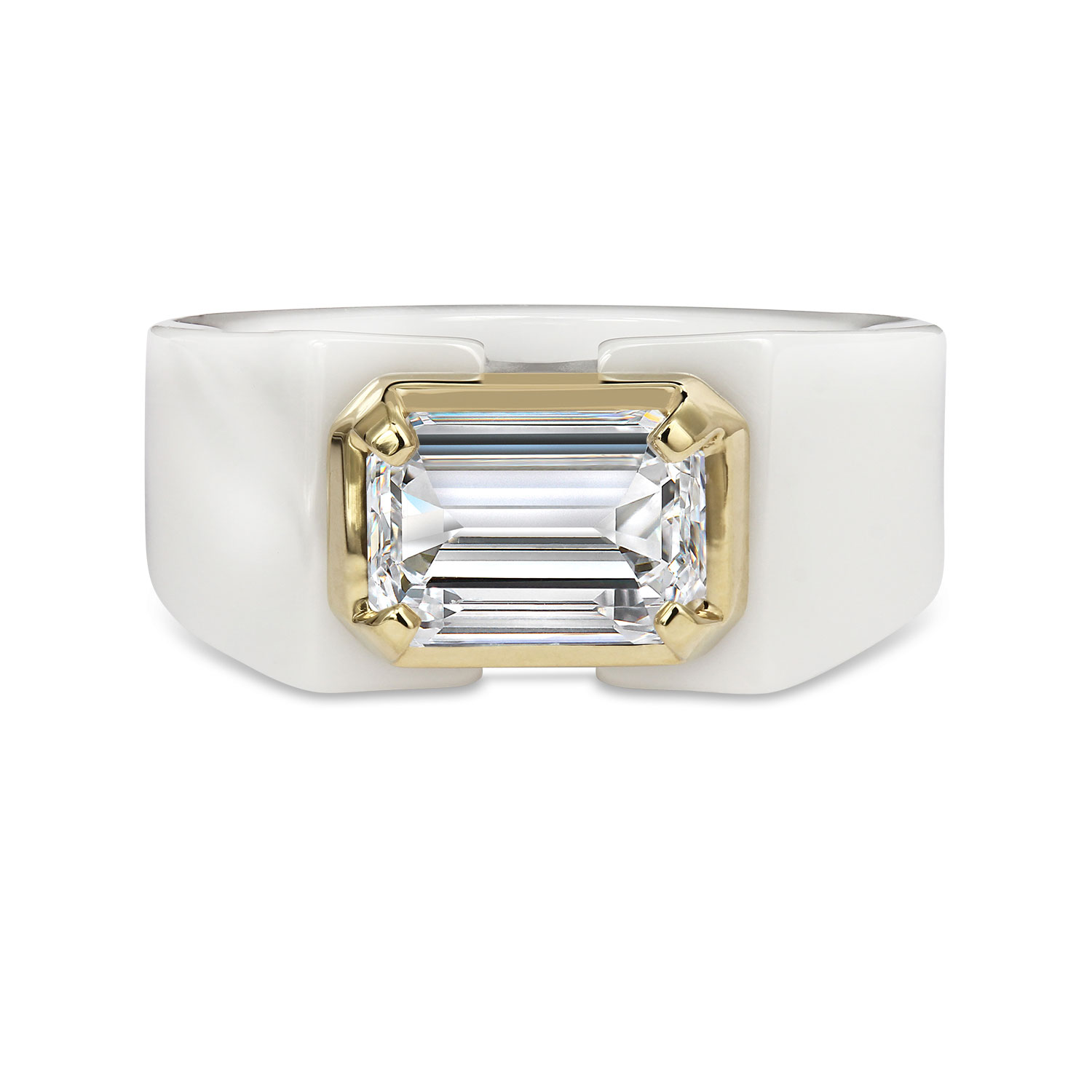 Clarity Diamond Lab-Grown Emerald Cut Diamond Ring in White Ceramic & Yellow Gold, 2.09 ct, Size 7