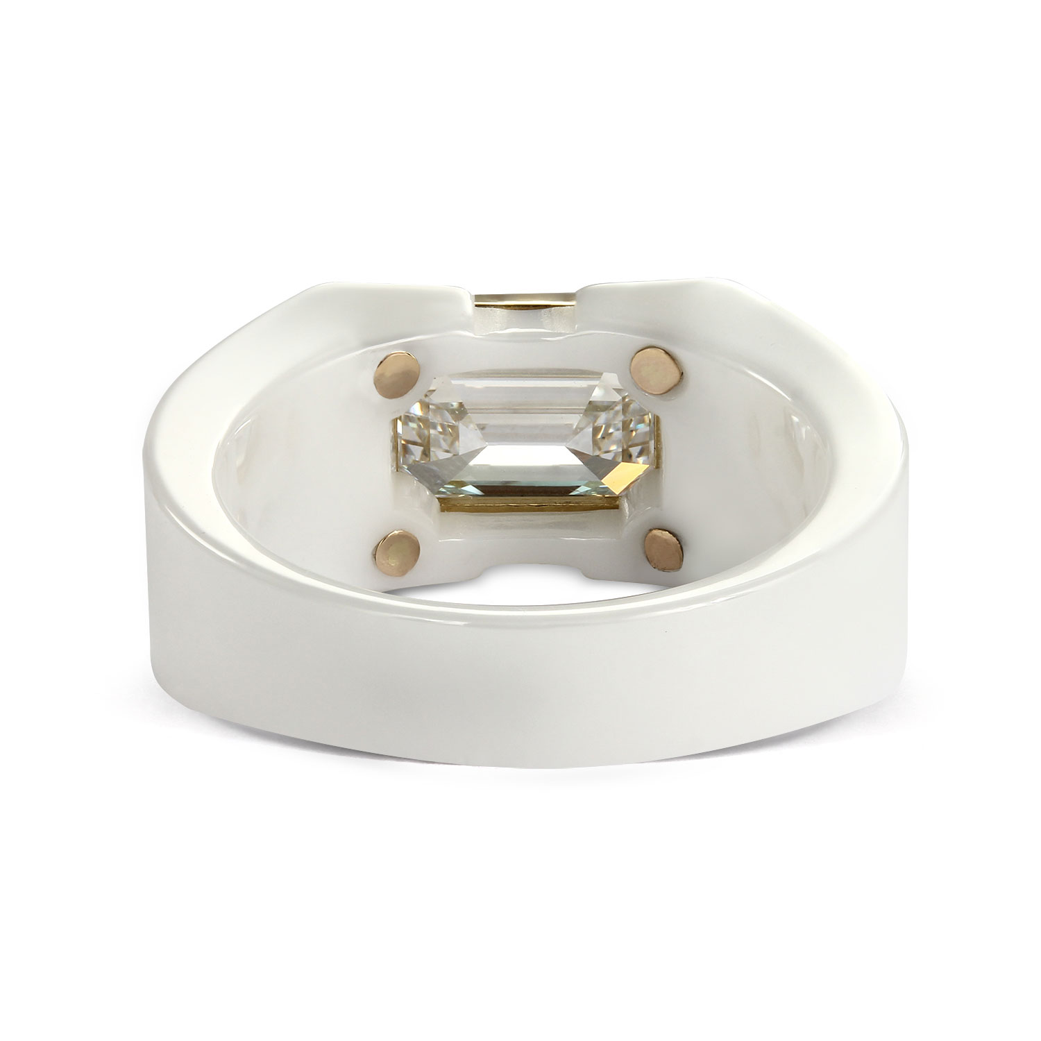 Clarity Diamond Lab-Grown Emerald Cut Diamond Ring in White Ceramic & Yellow Gold, 2.09 ct, Size 7