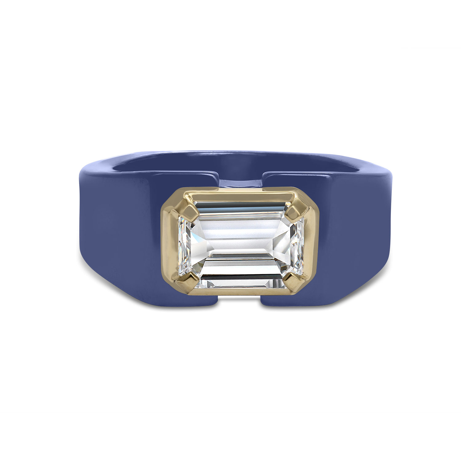 Clarity Diamond Lab-Grown Emerald Cut Diamond Ring in White Ceramic & Yellow Gold, 2.01 ct, Size 8