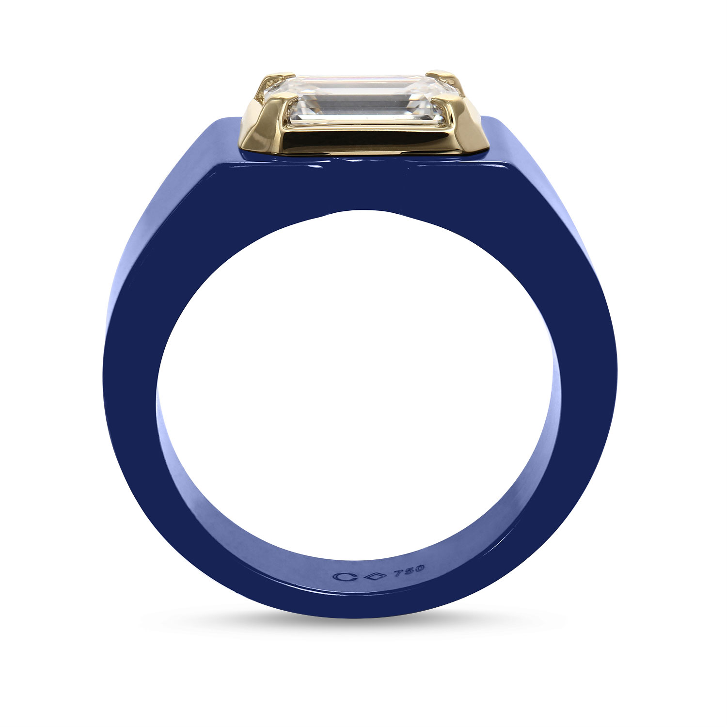 Clarity Diamond Lab-Grown Emerald Cut Diamond Ring in White Ceramic & Yellow Gold, 2.01 ct, Size 8