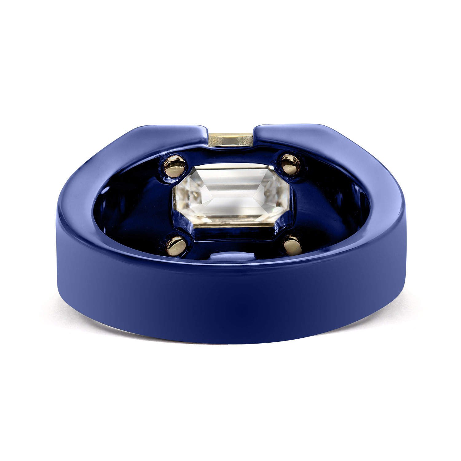 Clarity Diamond Lab-Grown Emerald Cut Diamond Ring in White Ceramic & Yellow Gold, 2.01 ct, Size 8