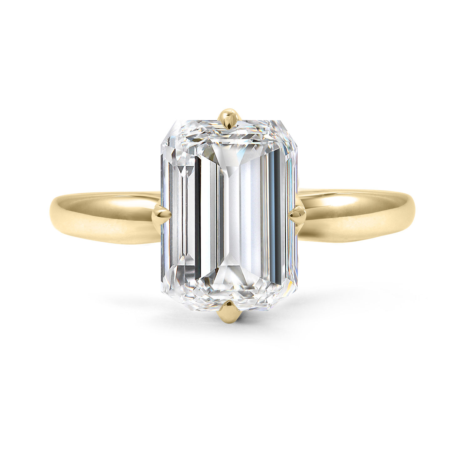 Clarity Diamond Signature Lab-Grown Emerald Cut Diamond Engagement Ring in Yellow Gold, 3.04 ct