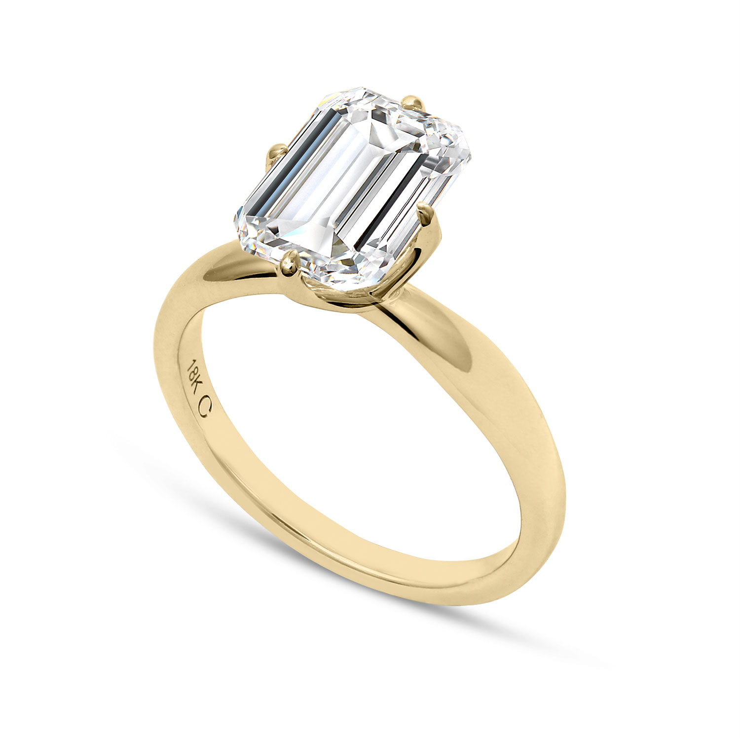 Clarity Diamond Signature Lab-Grown Emerald Cut Diamond Engagement Ring in Yellow Gold, 3.04 ct