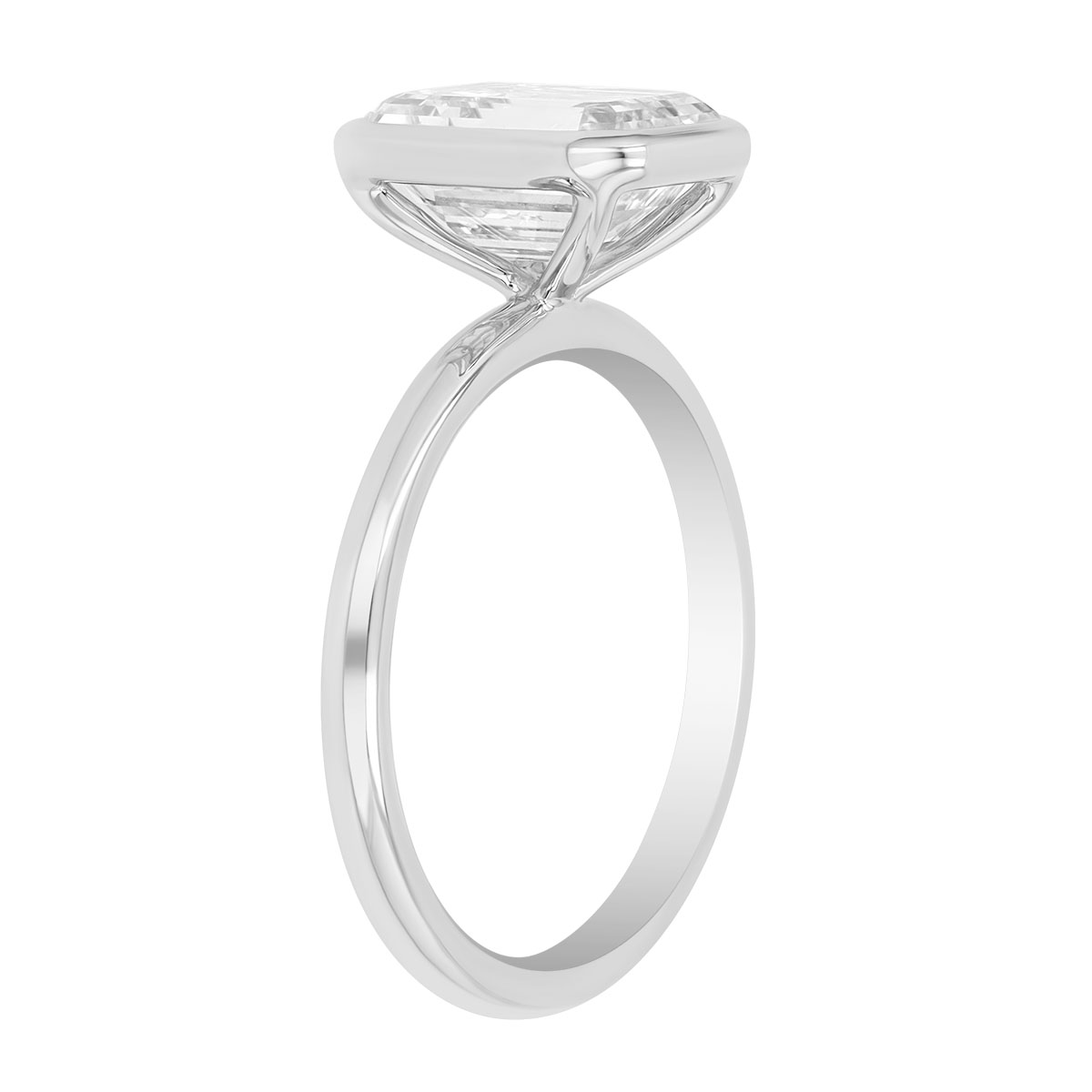 Bezel Set Emerald Cut Diamond Solitaire Engagement Ring in Platinum, 2.91 ct