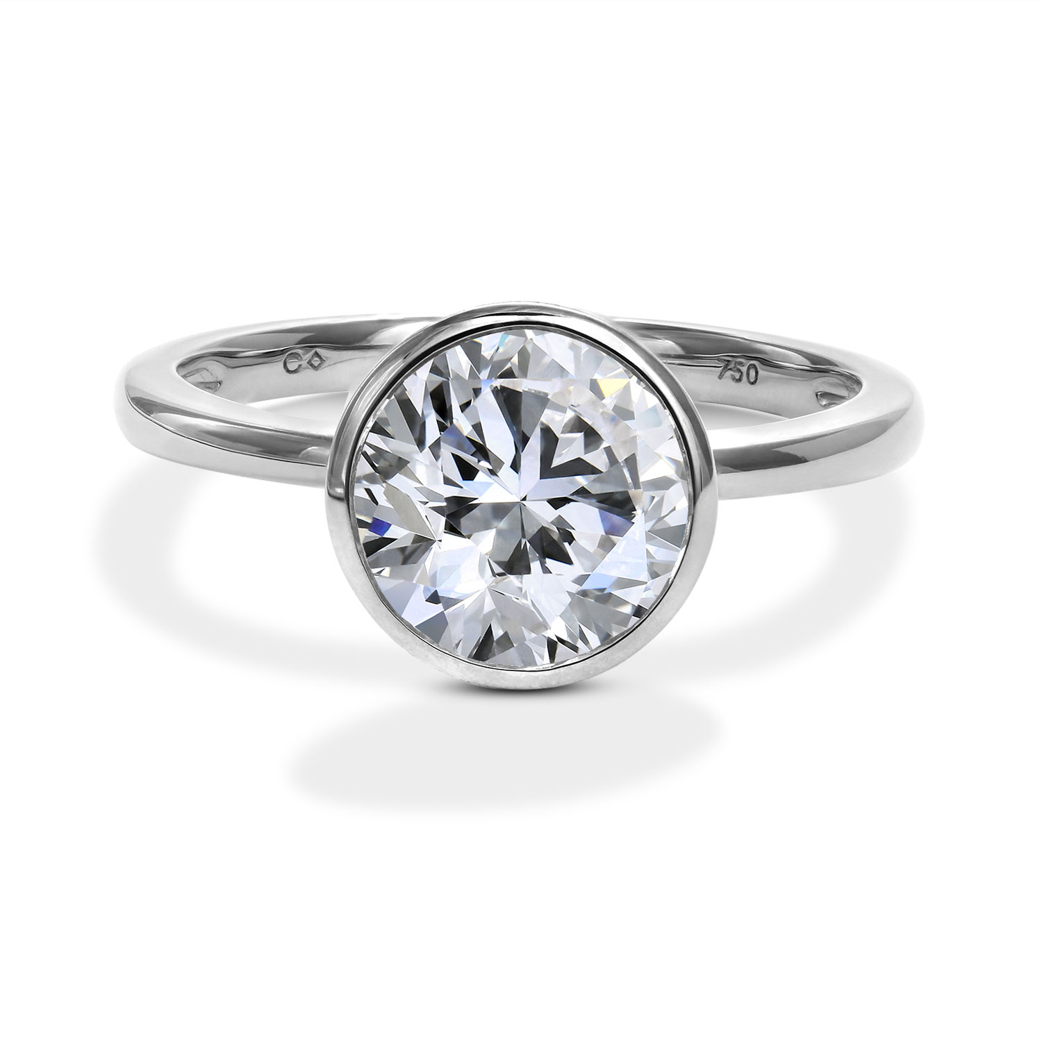 Clarity Diamond Bezel Set Lab-Grown Round Diamond Engagement Ring in White Gold, 2.02 ct