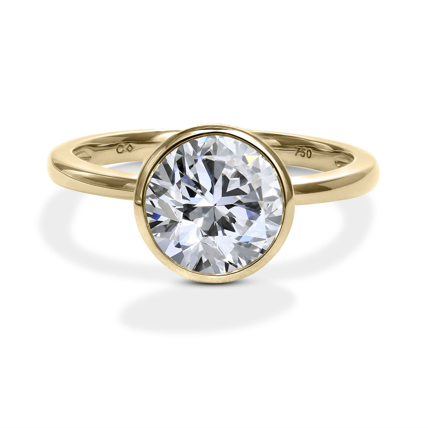 Clarity Diamond Bezel Set Lab-Grown Round Diamond Engagement Ring in Yellow Gold, 2.06 ct