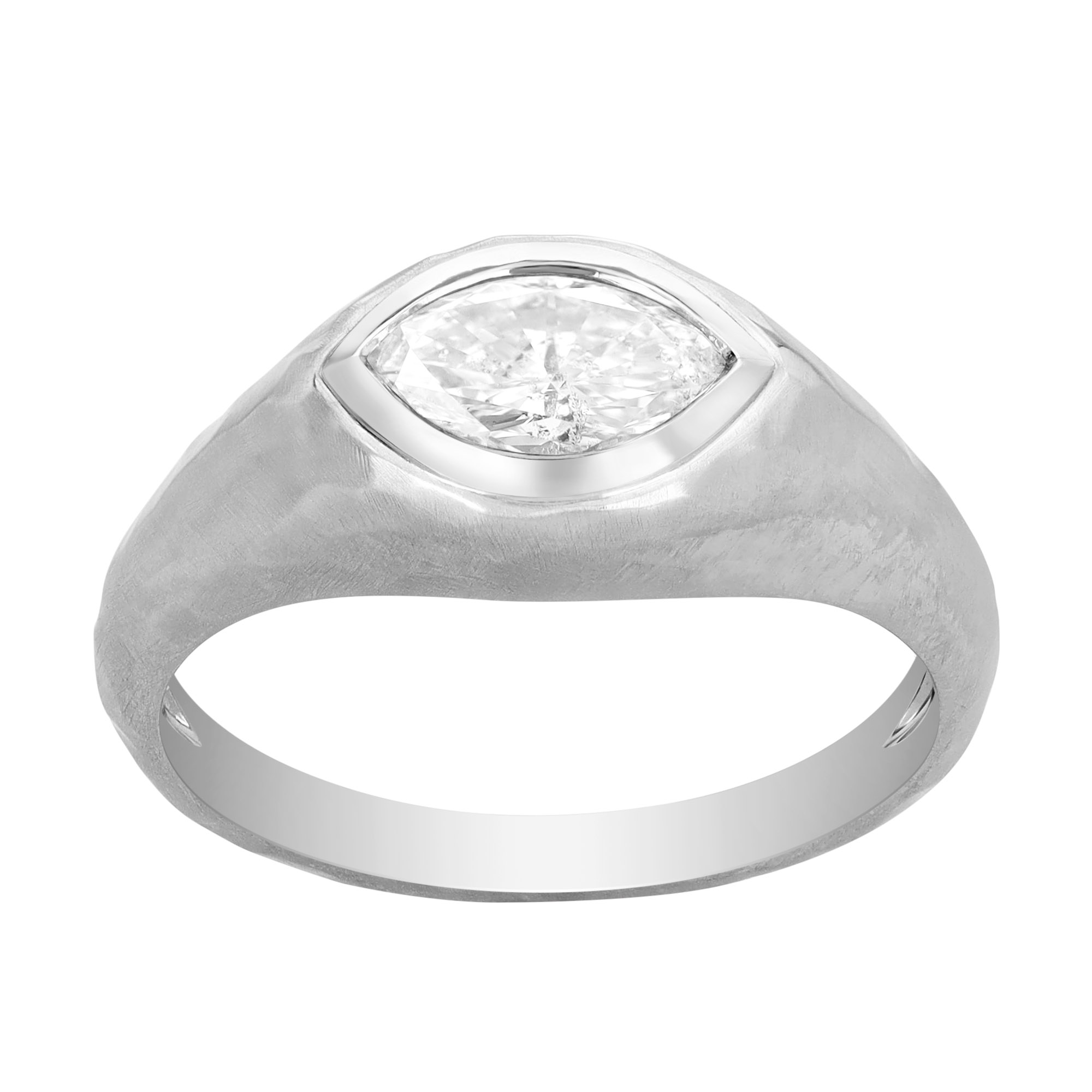 Bezel Set Marquise Diamond Engagement Ring in White Gold, 0.77 cttw