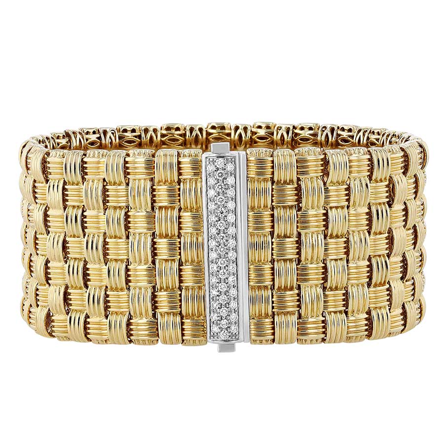 Roberto Coin Appassionata 7 Row Yellow Gold Bracelet with Diamond Clasp ...