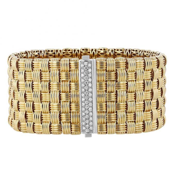 Roberto Coin Appassionata 7 Row Yellow Gold Bracelet with Diamond Clasp