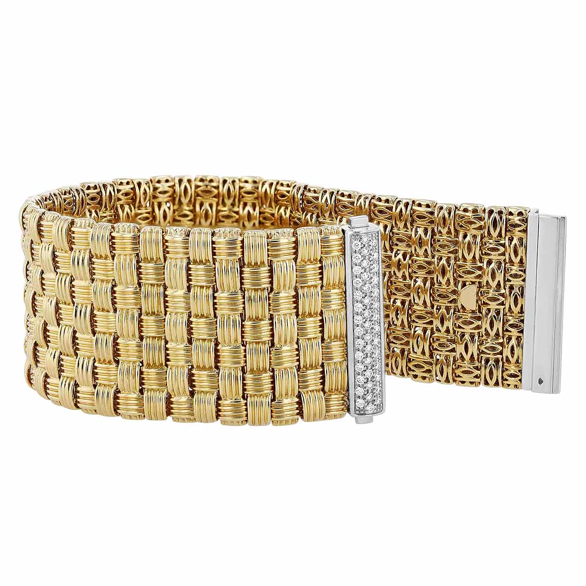 Roberto Coin Appassionata 7 Row Yellow Gold Bracelet with Diamond Clasp