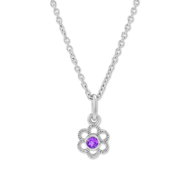 Sterling Silver Children's Amethyst Flower Pendant Necklace