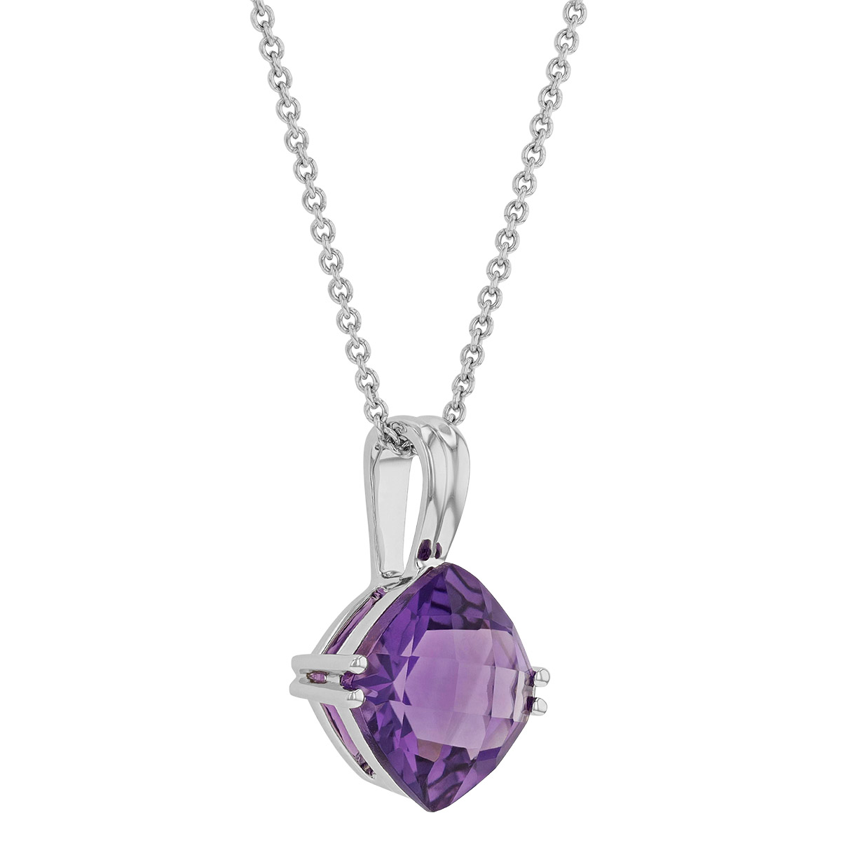 Cushion Amethyst Pendant Necklace in White Gold