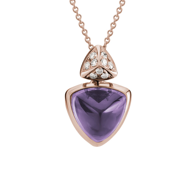 Trillion Amethyst & Diamond Pavé Pendant in Rose Gold, 18