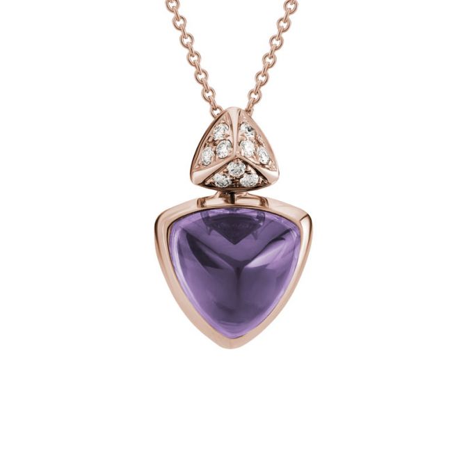 Trillion Amethyst & Diamond Pavé Pendant in Rose Gold, 18"